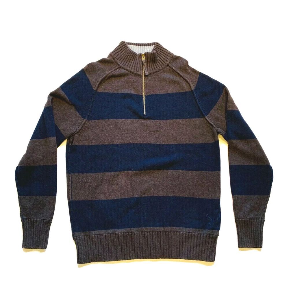 American Eagle Sweater Pullover Knit 1/4 Zip Striped Cotton‎ Brown Blue XL NWOT